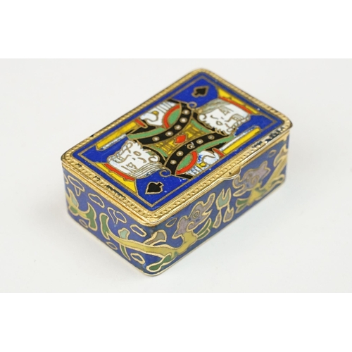 192 - Cloisonné trinket box, the hinged lid decorated with a king of spades playing card, 5cm long