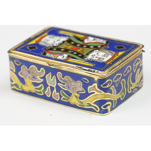 192 - Cloisonné trinket box, the hinged lid decorated with a king of spades playing card, 5cm long