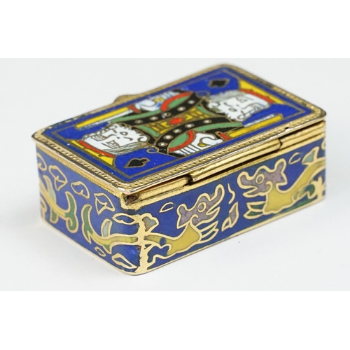 192 - Cloisonné trinket box, the hinged lid decorated with a king of spades playing card, 5cm long