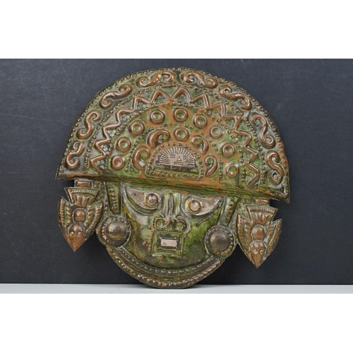 197 - Peruvian silver and copper face mask wall plaque, 20cm wide