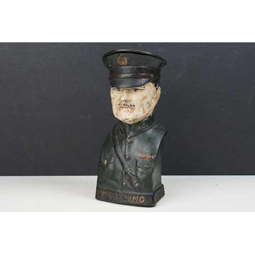 204 - A vintage cast iron 'General Pershing' moneybox, 20cm high.