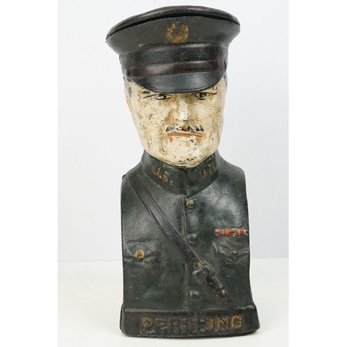 204 - A vintage cast iron 'General Pershing' moneybox, 20cm high.