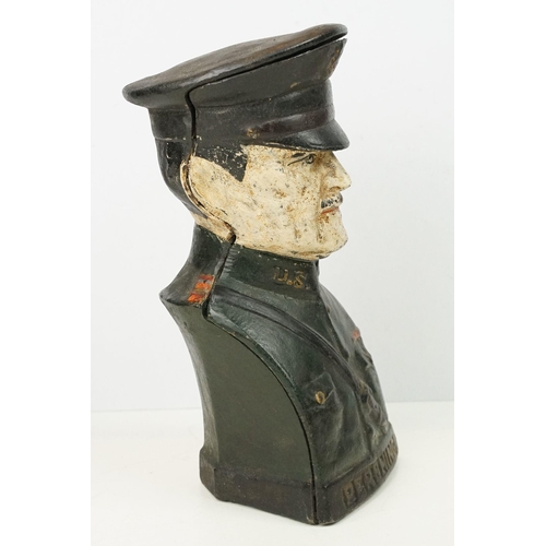 204 - A vintage cast iron 'General Pershing' moneybox, 20cm high.