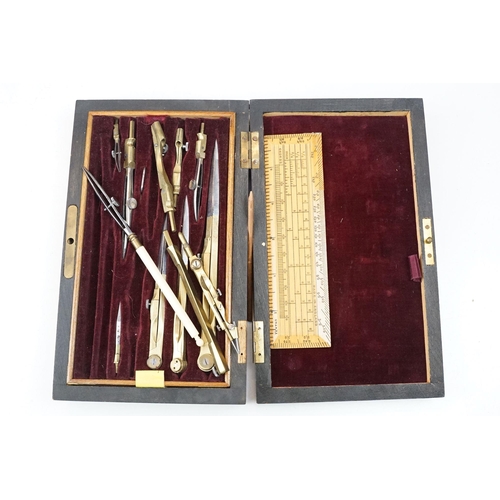 206 - A collection of cased technical draughtsmen / engineer tools to include two Benson Veriniers.