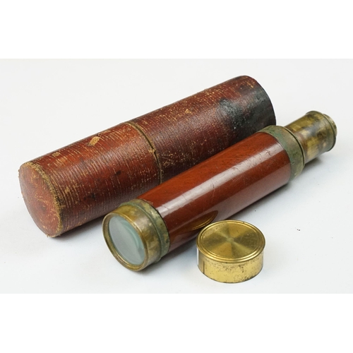 210A - A 19th century mahogany single drawer telescope, in a leather outer tube, possible French naval.