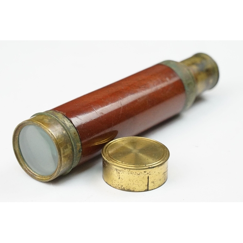 210A - A 19th century mahogany single drawer telescope, in a leather outer tube, possible French naval.