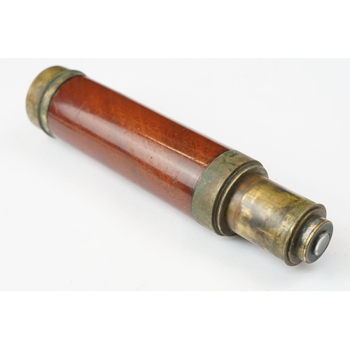 210A - A 19th century mahogany single drawer telescope, in a leather outer tube, possible French naval.