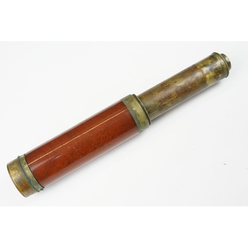 210A - A 19th century mahogany single drawer telescope, in a leather outer tube, possible French naval.