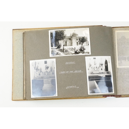 212 - A mid 20th century Israel olive wood photograph album with depiction of the Citadel in Jerusalem to ... 