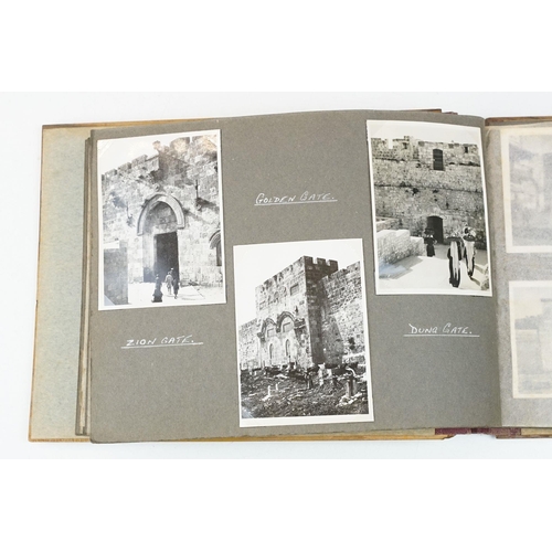 212 - A mid 20th century Israel olive wood photograph album with depiction of the Citadel in Jerusalem to ... 