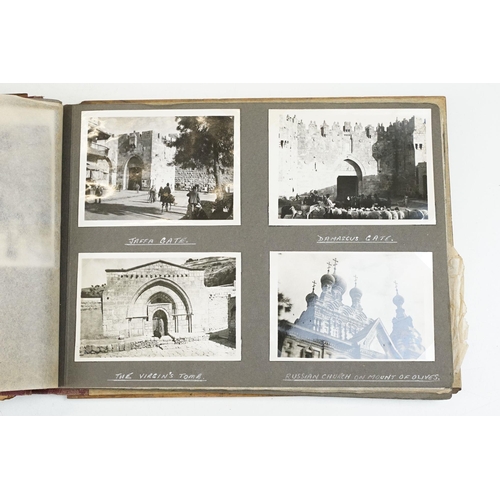 212 - A mid 20th century Israel olive wood photograph album with depiction of the Citadel in Jerusalem to ... 