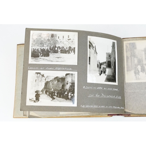 212 - A mid 20th century Israel olive wood photograph album with depiction of the Citadel in Jerusalem to ... 