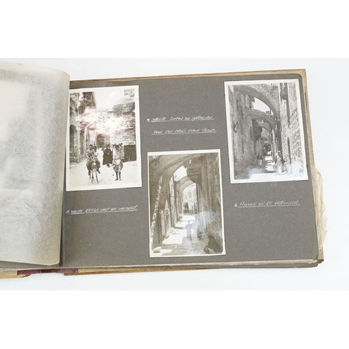 212 - A mid 20th century Israel olive wood photograph album with depiction of the Citadel in Jerusalem to ... 