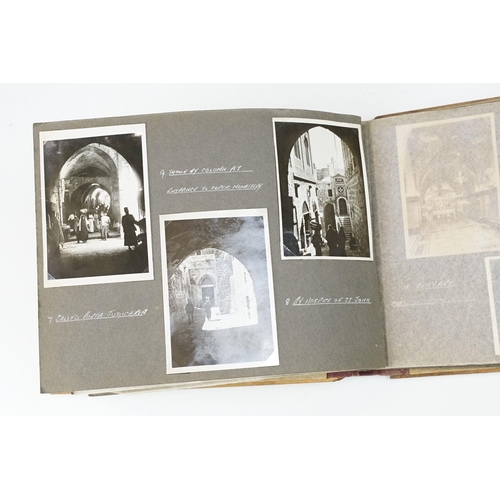 212 - A mid 20th century Israel olive wood photograph album with depiction of the Citadel in Jerusalem to ... 