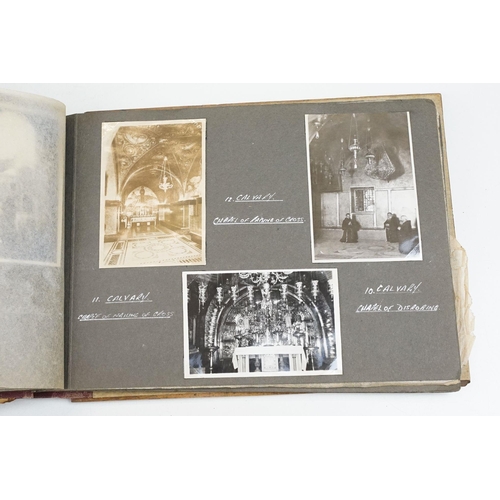 212 - A mid 20th century Israel olive wood photograph album with depiction of the Citadel in Jerusalem to ... 