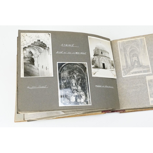 212 - A mid 20th century Israel olive wood photograph album with depiction of the Citadel in Jerusalem to ... 