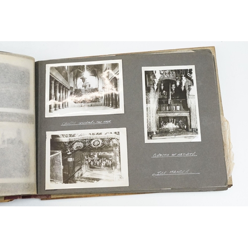 212 - A mid 20th century Israel olive wood photograph album with depiction of the Citadel in Jerusalem to ... 