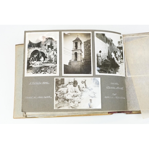 212 - A mid 20th century Israel olive wood photograph album with depiction of the Citadel in Jerusalem to ... 