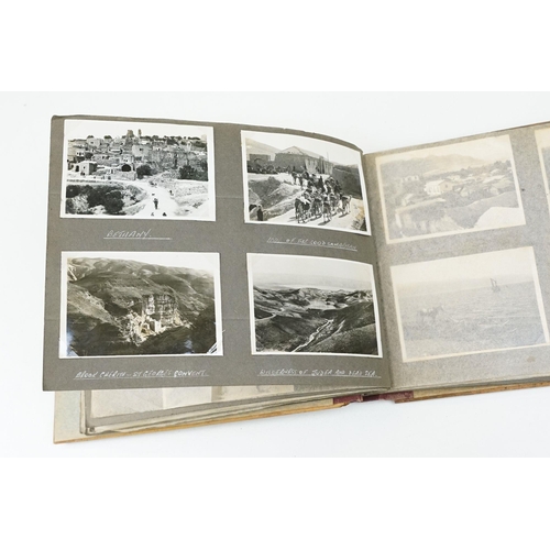 212 - A mid 20th century Israel olive wood photograph album with depiction of the Citadel in Jerusalem to ... 