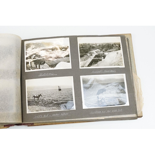 212 - A mid 20th century Israel olive wood photograph album with depiction of the Citadel in Jerusalem to ... 