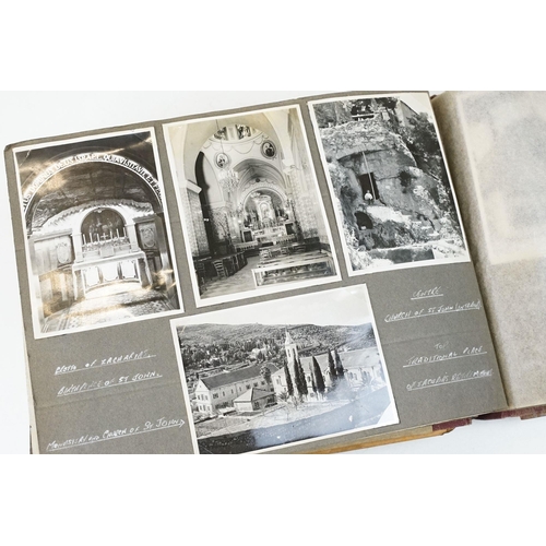 212 - A mid 20th century Israel olive wood photograph album with depiction of the Citadel in Jerusalem to ... 