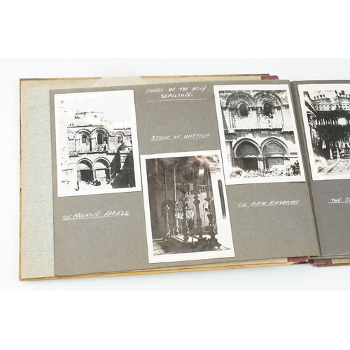 212 - A mid 20th century Israel olive wood photograph album with depiction of the Citadel in Jerusalem to ... 