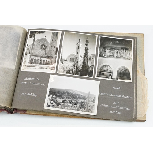 212 - A mid 20th century Israel olive wood photograph album with depiction of the Citadel in Jerusalem to ... 