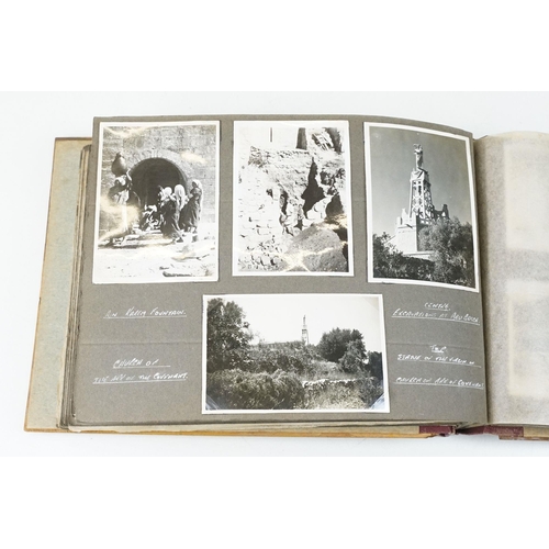 212 - A mid 20th century Israel olive wood photograph album with depiction of the Citadel in Jerusalem to ... 