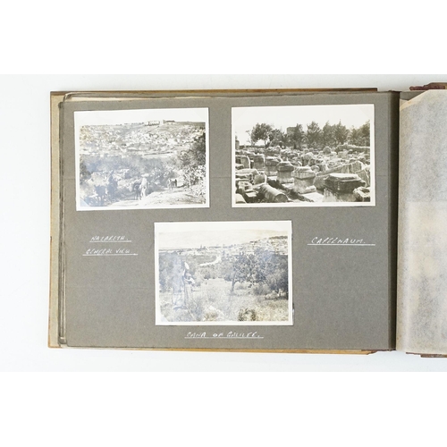 212 - A mid 20th century Israel olive wood photograph album with depiction of the Citadel in Jerusalem to ... 