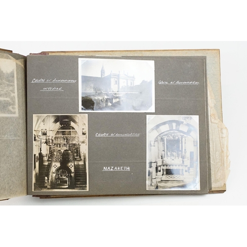 212 - A mid 20th century Israel olive wood photograph album with depiction of the Citadel in Jerusalem to ... 