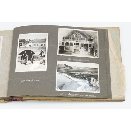 212 - A mid 20th century Israel olive wood photograph album with depiction of the Citadel in Jerusalem to ... 