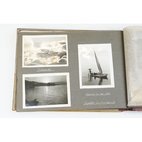 212 - A mid 20th century Israel olive wood photograph album with depiction of the Citadel in Jerusalem to ... 