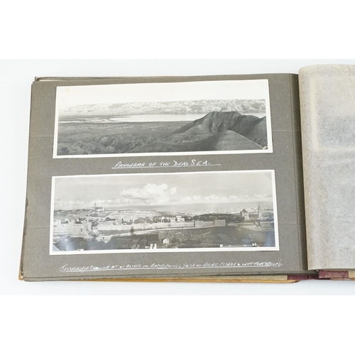 212 - A mid 20th century Israel olive wood photograph album with depiction of the Citadel in Jerusalem to ... 