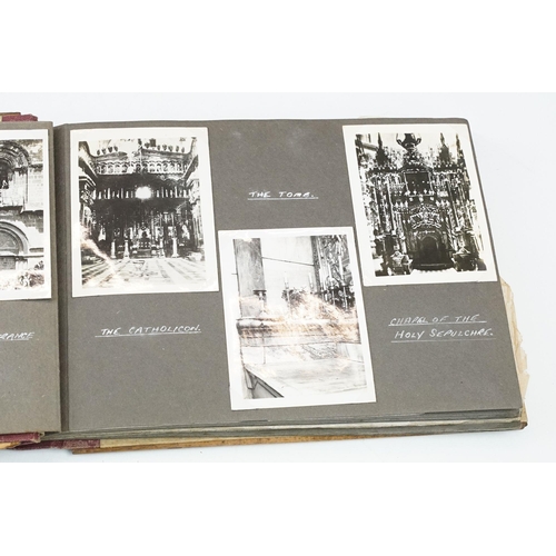 212 - A mid 20th century Israel olive wood photograph album with depiction of the Citadel in Jerusalem to ... 