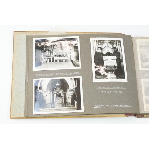 212 - A mid 20th century Israel olive wood photograph album with depiction of the Citadel in Jerusalem to ... 