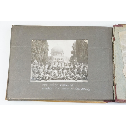 212 - A mid 20th century Israel olive wood photograph album with depiction of the Citadel in Jerusalem to ... 