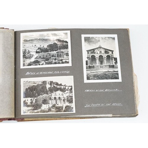 212 - A mid 20th century Israel olive wood photograph album with depiction of the Citadel in Jerusalem to ... 