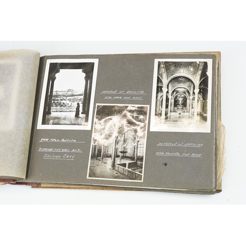 212 - A mid 20th century Israel olive wood photograph album with depiction of the Citadel in Jerusalem to ... 