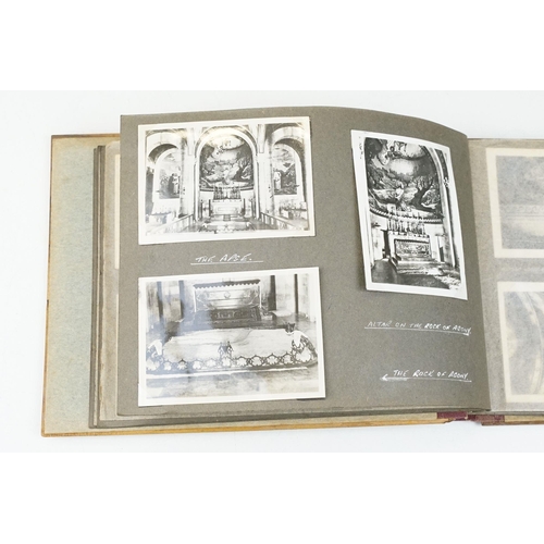 212 - A mid 20th century Israel olive wood photograph album with depiction of the Citadel in Jerusalem to ... 