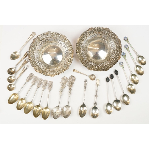 215 - A pair of fully hallmarked sterling silver bonbon dishes with pierced decoration together with a col... 