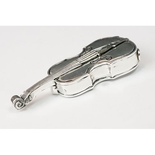 223 - Unusual silver plated vesta case in the form of a musical instrument