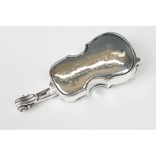 223 - Unusual silver plated vesta case in the form of a musical instrument