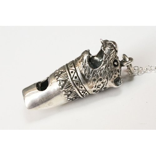 225A - Silver dog's head whistle on silver chain