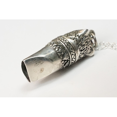 225A - Silver dog's head whistle on silver chain