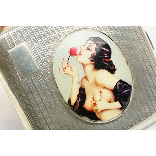 235 - Vintage silver cigarette case with later applied nude enamel pictorial image