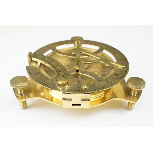 236 - Brass compass and sundial with three levelling posts