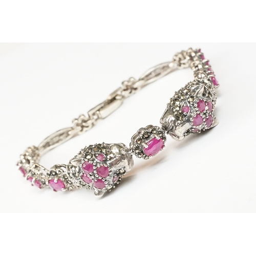 237 - Panther headed ruby set bracelet in the designer style