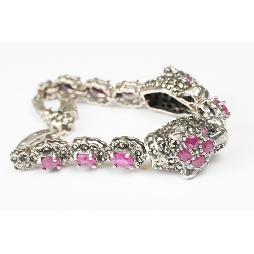 237 - Panther headed ruby set bracelet in the designer style