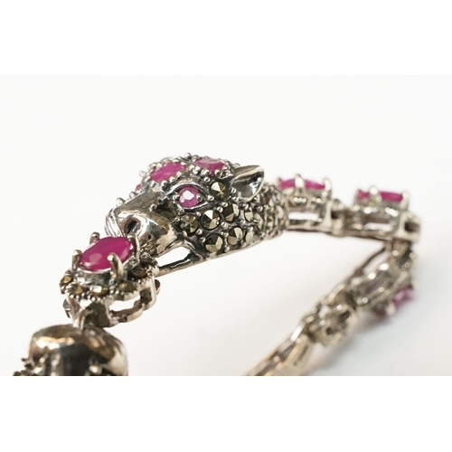 237 - Panther headed ruby set bracelet in the designer style