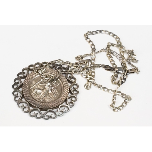 241 - A collection of sterling silver necklaces and pendants together with a hallmarked silver fob medal a... 